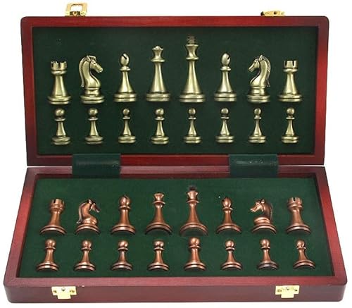 Schach für die ganze Familie, glänzende Schachfiguren aus Metall, Klappschachspiel aus massivem Holz, hochwertiges professionelles Schachspielset, antikes Schachbrett, Kunsthandwerk von UGKSBDVJK