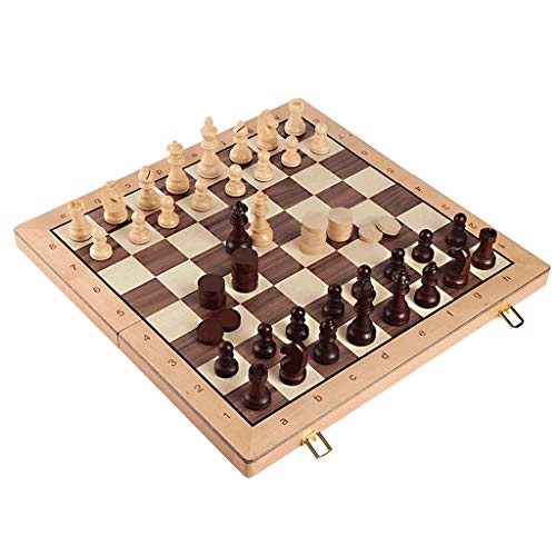 Schachbrett-Set 2 in 1, magnetisches Schachspiel aus Holz, faltbar, mit 2 zusätzlichen Damen, magnetisch gefertigte Schachfigur mit beflockter Basis, 20,4 Zoll Schachspiele von UGKSBDVJK