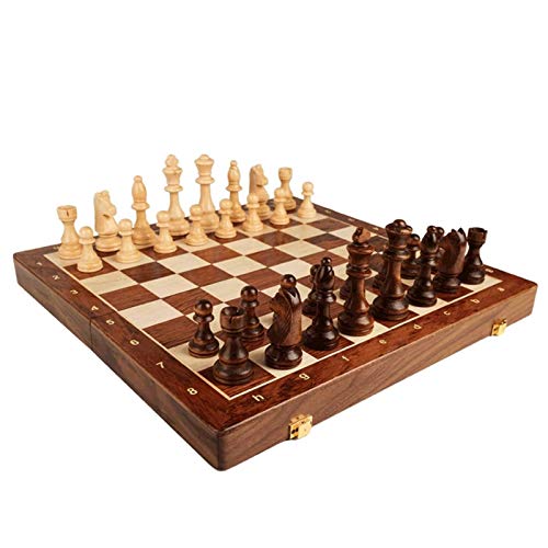 Schachbrett-Set Schachspiel-Massivholz Schachfiguren aus Massivholz mit beflockter Basis Fach im Inneren des Bretts zur Aufbewahrung der einzelnen Figuren Professionelles Set Traditionelle Spiele von UGKSBDVJK