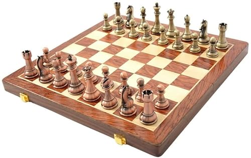 Schachfiguren-Set aus Metall, hochwertiges Schachbrett aus Holz, tragbares Reise-Schachspielbrett-Set, professionelle Schachgeschenke von UGKSBDVJK