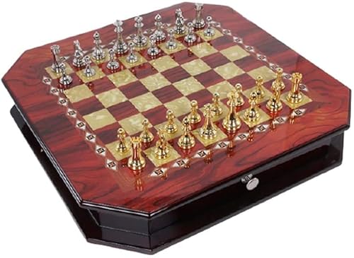 Schachspaß für die ganze Familie, Metall, glänzend, Vintage, vergoldete Schachfiguren, Schachspiel aus massivem Holz, hochwertiges professionelles Schachspiel, Geschenke, Schachbrett, Kunsthandwerk von UGKSBDVJK