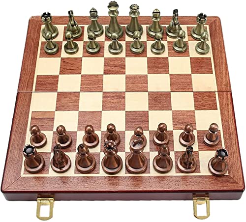 Schachspaß für die ganze Familie, Schachspiel aus Metall, eingelegte Schachfiguren im Retro-Stil, professionelles Schachset, hochwertiges Palisanderholz, Aufbewahrung von Schachbrettern, Familienspi von UGKSBDVJK