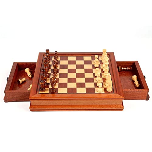 Schachspaß für die ganze Familie, für Erwachsene, hochwertiges Geschenk, Schachspiel mit Aufbewahrungsschublade aus Holz, für unterwegs, einzigartiges flaches Schachbrettspiel, Lernspielzeug, Kunsth von UGKSBDVJK