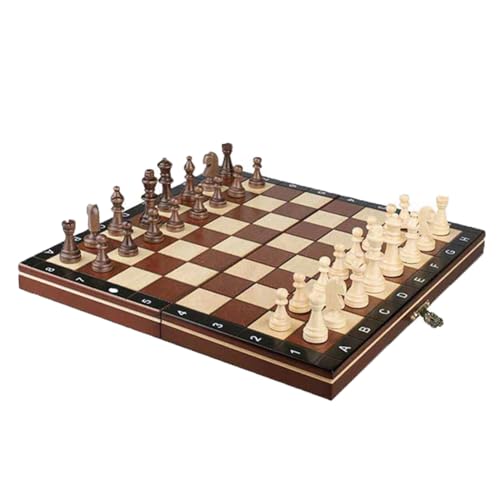 Schachspiel, handgefertigtes Schachspiel aus Holz mit Schachfiguren und Aufbewahrungsfächern für Reisebrettspiele, Familien-/Schachspiel von UGKSBDVJK