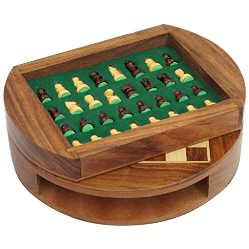 Schachspiel, magnetisches Schachspiel aus Holz mit Aufbewahrungsschublade, 9 Zoll Durchmesser – Reiseschachbrettspielset mit Schachfigurenschublade, Schachspielbrettset von UGKSBDVJK