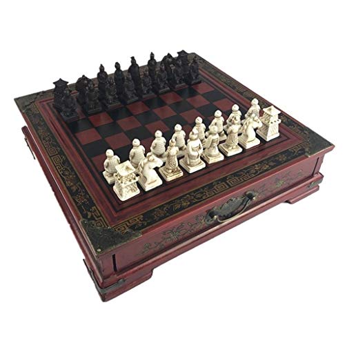 Schachspiel Holzschach Chinesisches Retro Terrakotta-Krieger Schach Holz Do Alte Schnitzerei Harz Schachfigur Weihnachten Geburtstag Premium Geschenk Schachspiel Brettset von UGKSBDVJK