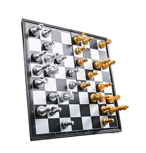 Schachspiel International 12,5" Schachspiel Gold Silber Schachfiguren, Klappschachbrett Reiseschachspiele Brettschachspiel von UGKSBDVJK