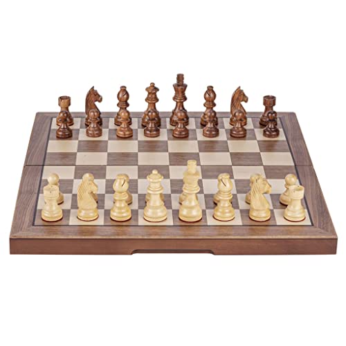 Schachspiel Internationales, Nicht magnetisches Klappschachspiel mit Gegengewicht und beflockten Schachfiguren an der Unterseite, 15,7-Zoll-Schachspiel mit handgefertigtem Schach und Aufbewahrungsta von UGKSBDVJK