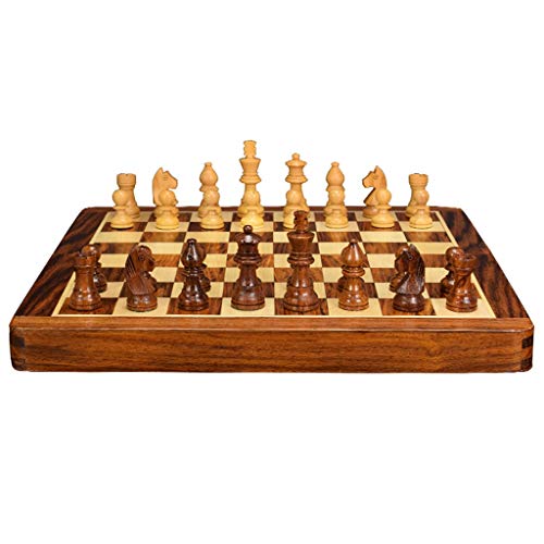 Schachspiel Internationales Schach - Tragbares, zusammenklappbares Schachbrett aus Holz und Schachfiguren aus Massivholz mit magnetischem Schachspiel, Schachspielbrett-Set von UGKSBDVJK