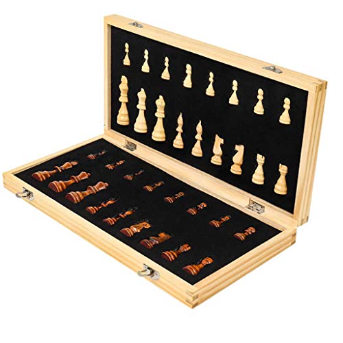 Schachspiel Magnetschach Massivholzset Klappschachspielbrett Schwarz-Weiß-Schachfiguren Schachbrett Brett Schachfiguren-Puzzlespiel Schachspielbrettset von UGKSBDVJK