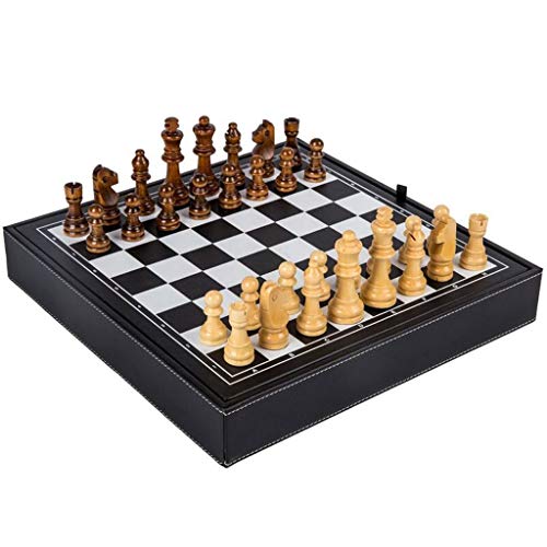 Schachspiel Schachbrett MDF-Brettregal Matte Ledertasche Oberfläche Holzschachspiel Western Checkers Erwachsenenunterhaltungsspiele Schachspielbrettset von UGKSBDVJK