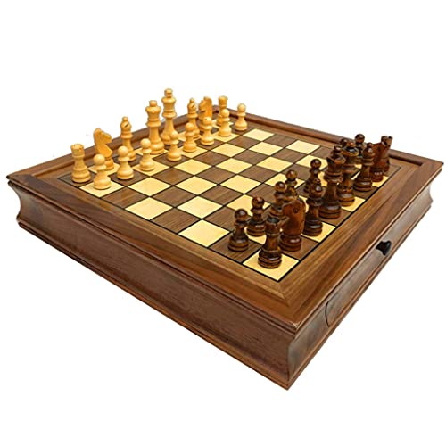 Schachspiel aus Holz, handgefertigtes Schachspiel mit magnetischen Schachfiguren und Schublade, großes klassisches Retro-Schach für Erwachsene von UGKSBDVJK