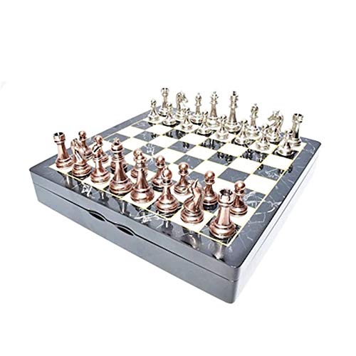 Schachspiel aus Metall, Klasse Chrom, Schachbrett, tragbare Aufbewahrung, Brettspiel, Stücke von UGKSBDVJK