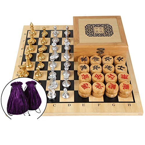 Schachspiel & Chinesisches Schachspiel aus Holz, 2-in-1-Brett aus natürlichem Bambus in Einer Schachbox aus Bambus und 2 Aufbewahrungstaschen, Reise-Brettspiel-Sets, Schachgeschenke von UGKSBDVJK