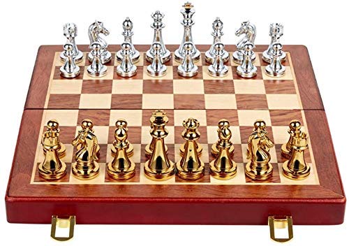 Schachspiele und -bretter, 28,5 x 29,2 cm, Holzset mit Metallfiguren – zusammenklappbares Spielbrett mit Aufbewahrung von UGKSBDVJK