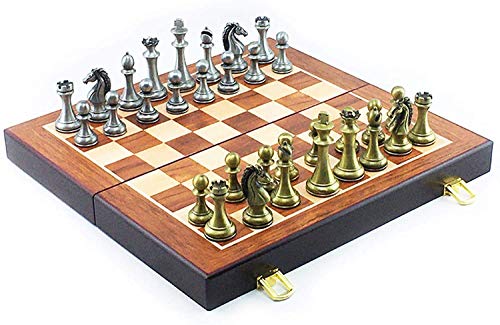 Schachspiele und -bretter aus Metall, tragbares Spiel mit internationalem Klappbrett aus Holz, Königshöhe 67 mm, Spiel, Casual Puzzle Party von UGKSBDVJK