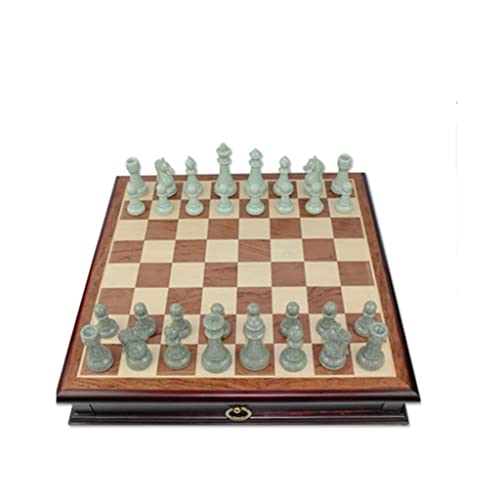 Seladon-Schachfiguren, Schachbrett aus Holz und rutschfestem Keramik-Schachspiel mit Schubladen, geeignet für Spiele für Erwachsene von UGKSBDVJK
