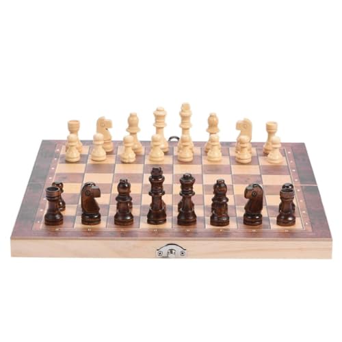 Tragbares 3-in-1-Schachspiel aus Holz – Klappbrett für Lernpartys und Familienaktivitäten – 29 x 29 cm von UGKSBDVJK