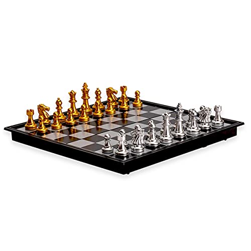 Tragbares Schach mit faltbarem Brett, Gold/Silber, magnetisches Schachspiel, mittelalterliches Schach, Strategie-Brettspiel für Erwachsene von UGKSBDVJK