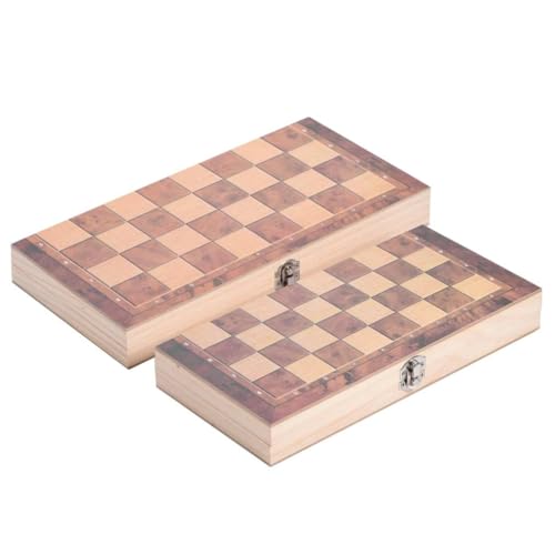 Tragbares Schachspiel aus Holz – 3-in-1-Klassiker für Kinder und Erwachsene für unterwegs – 34 cm von UGKSBDVJK