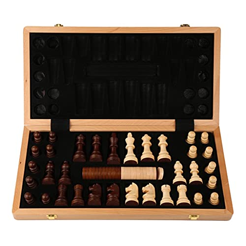 Zusammenklappbares Schachspiel aus Holz, 2-in-1, Schach- und Dame-Set, großes 20x20-Schachbrettspielset mit Schach-Aufbewahrungsbox aus Buche für Schachfiguren, Schachgeschenke von UGKSBDVJK