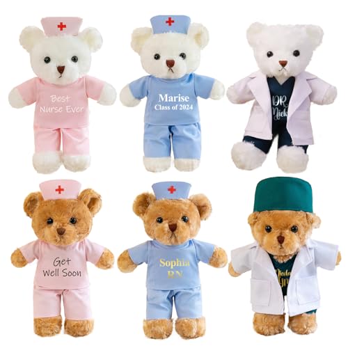 Personalisierter Doktor-Krankenschwester-Bär, 30,5 cm, Plüsch-Spielzeug-Bär, medizinischer Profi-Student, Abschlussgeschenk, Wertschätzungsgeschenk, individueller Teddybär für Pflegestudenten, neue von UIDMEN