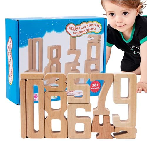 UIKEEYUIS Konstruktionsspielzeug für Kinder, Digitale Holzbausteine, Set aus Holzzahlen Bausteinen, Stapelspiel, Ziffernblöcke von UIKEEYUIS