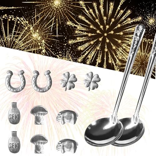 UIKTSSL 10pcs Zinngießset Zinngiessen Löffel und Figuren，mit & Löffel & Orakelheft mit Deutungen - Silvester Party von UIKTSSL