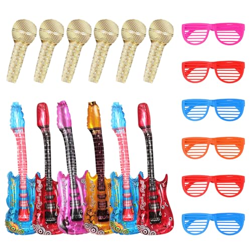 UILYNIU 18 Stück Instrumente Aufblasbare Gitarre Mikrofone und Buntes Party Gläser, Aufblasbare Instrumente Rock Star Aufblasbare Spielzeug Fotobox Accessories für Disco Party Supplies Favors (18PCS) von UILYNIU