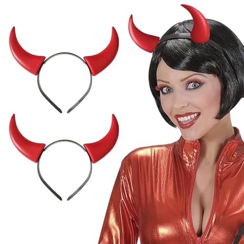 UILYNIU 2 Stück Dämon Horn Stirnband, Teufelsohren Haarreifen Teufel Ohren Kostüm Haarband für Erwachsener Kinder, Karneval Halloween Party Kostüm Haarschmuck Stirnband Headwear Hörner (Rot) von UILYNIU