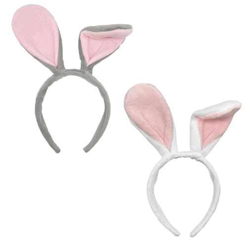 UILYNIU 2 Stück Hasen Haarreif mit Hasenohren Stirnband für Kinder Frauen, Plüsch Hase Ohren Haarbänder, Oster Hasenohren, Bunny Zubehör Tier Kostüm Set für Oster Halloween Mottopart Karneval Party von UILYNIU