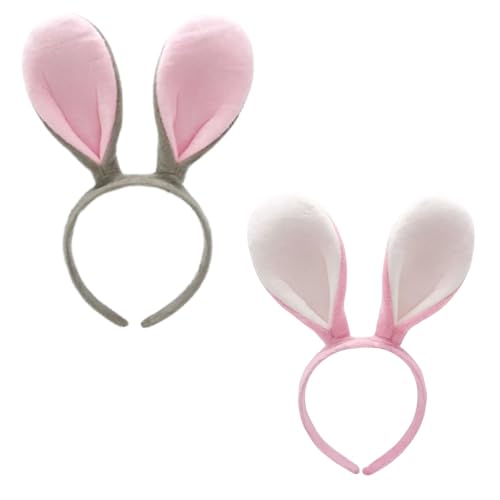 UILYNIU 2 Stück Hasen Haarreif mit Hasenohren Stirnband für Kinder Frauen, Plüsch Hase Ohren Haarbänder, Oster Hasenohren, Bunny Zubehör Tier Kostüm Set für Oster Halloween Mottopart Karneval Party von UILYNIU