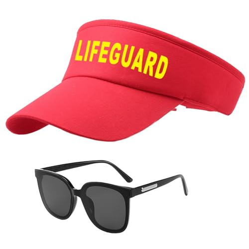 UILYNIU 2 Stück Lifeguard Fasching Kostüm Herren Damen, Lifeguard Visor Cap Sonnenbrille, Bademeister Kostüm Zubehör für Rettungsschwimmer Erwachsener Strandparty Cospaly Halloween Karneval (2PCS) von UILYNIU