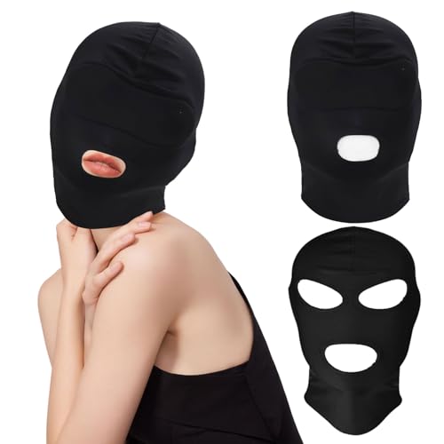 UILYNIU 2 Stücke Vollgesichtsmaske, Hood Maske, Unisex Atmungsaktive Gesichtslose Maske, Offene Augen Offene Mund Maske, Gesichtslose Maske für Karneval Party Cosplay Kostüm Accessoire (Schwarz) von UILYNIU