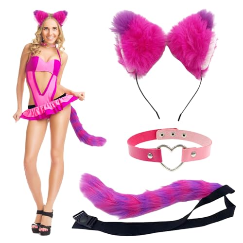 UILYNIU 3 Stück Faschingskostüm Fuchsohren Cosplay Set Fuchsohren Cosplay Set Fuchs Ohren Stirnband Fuchsschwanz für Halloween Fasching Karneval Party Erwachsene und Kinder von UILYNIU