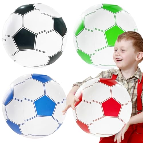 UILYNIU 4 Stück Aufblasbarer Ball, 30 cm Aufblasbarer Fussball für Kinder Erwachsene, Kinderball PVC Aufblasbarer Strandball für Pool Fußball Wasserball Sommer Pool Sport Spiel Party Supplies (4PCS) von UILYNIU