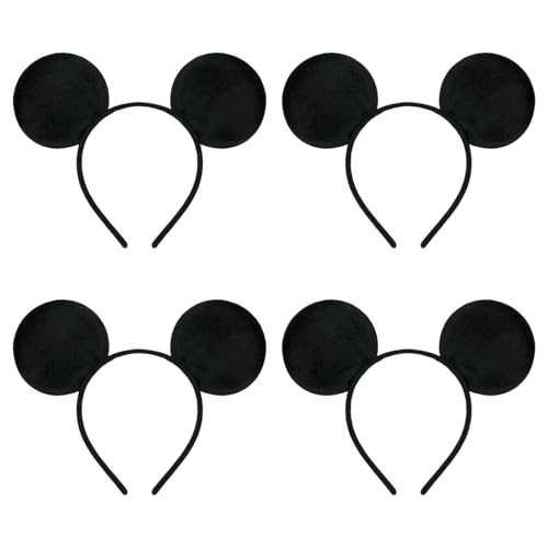 UILYNIU 4 Stück Maus Ohr Stirnband Maus Ohren Haarreifen Mouse Ears Headband Neuheit Zubehör Urlaub Party Geburtstag Party Cosplay Zubehör für Erwachsene Kinder (Schwarz) von UILYNIU