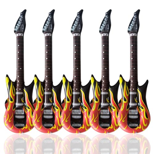 UILYNIU 5 Stück Aufblasbare Musikinstrumente Kinder Aufblasbare Flammen Gitarre Luftgitarren zum Aufblasen Aufblasbares Rock Aufblasbare Party Gitarre für Mottopartys Karneval(5 Stück) von UILYNIU