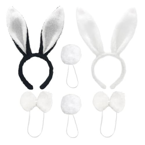 UILYNIU 6 Stück Bunny Kostüm Frauen, Hasenohren Hasenschwanz Puschel Fliege, Hasenkostüm Frauen, Hasenohren Kostüm, Playbunny Kostüm, für Partys, Rollenspiele, Karneval von UILYNIU