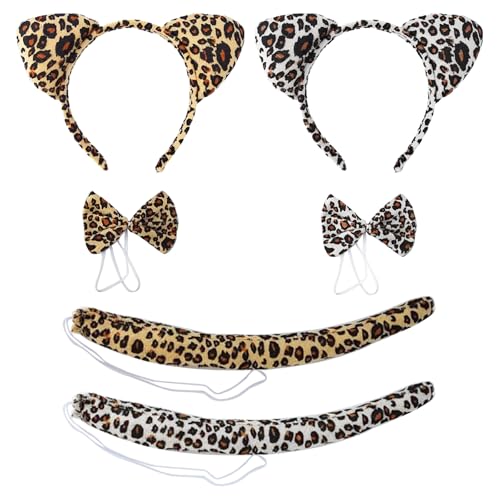 UILYNIU 6 Stück Leoparden Kostüm Set, Cheetah Kostüm Kinder, Leoparden Ohren Haarreif Fliege Schwanz, Tierkostüm Kinder, Dschungel Kostüm, für Cosplay Halloween Karneval Thema Party von UILYNIU