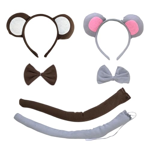 UILYNIU 6 Stück Tier Kostüm Set Affenkostüm Tierkleid Kostüm Cosplay Maus Ohren Haarreif Fliege Schwanz für Kinder Tier Cosplay Tierohren Stirnband Halloween Fasching Karneval Fasching Party (6PCS) von UILYNIU