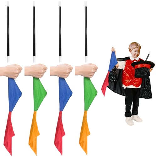 UILYNIU 8 Stück Anfänger Zaubertricks Kostüm Set mit Magie Zauberstab Farbwechsel Taschentuch, Neuheit Magie Requisiten Zauber Tricks Geburtstag Geschenk für Magier Party Kinder Erwachsener (8PCS) von UILYNIU