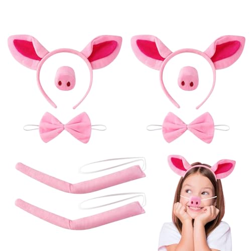 UILYNIU 8 Stücke Schwein Kostüm Set, Schwein Ohren Stirnband, Ohren Schwanz und Fliege Set, Rosa Schwein Kostüm Kit Zubehör für Kindergeburtstag Karneval Halloween Fasching Party (Rosa) von UILYNIU