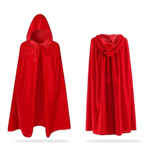 UILYNIU Rot Vampir Umhang mit Kapuze Vampir Umhang Lange SAMT Cape Vampir Kostüm Halloween Weihnachten Erwachsener Unisex Mittelalter Pagan Fasching Cosplay Party Halloween Kostüm (Rot) von UILYNIU