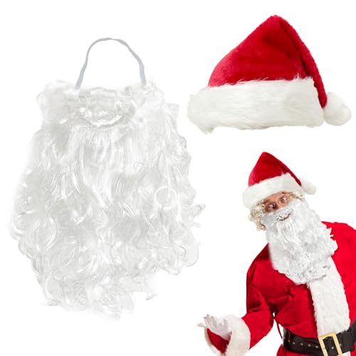 UILYNIU Weihnachtsmann Mütze mit Bart, Weihnachtsmütze Nikolausmütze für Erwachsene Kinder, Rote Santa Mütze Santa Claus Bart für Partys, Familie Weihnachten, Weihnachtsmann Kostüm Zubehör von UILYNIU