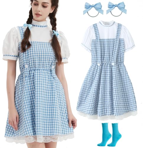 UIMLK Halloween-Kostüme für Damen, Zauberer von Oz, Dorothy, blaues Gingham-Buch-Geschichtenbuch, Charakter-Outfits, Größe S von UIMLK