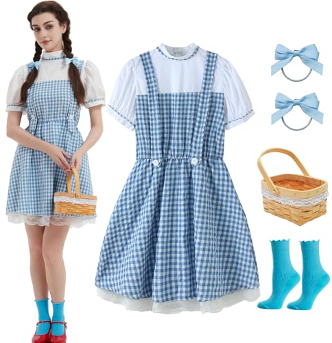 UIMLK Women Book Storybook Wizard of oz Dorothy Adult Character Halloween Costumes Outfits, Blau, L von UIMLK