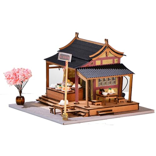 DIY Gewächshaus Holz, Miniatur Garten Haus Selber Bauen mit Möbeln, Kreatives Bausatz Erwachsene, Modellbausatz für Erwachsene und Kinder (Chinese Bun Shop) von UINOFER