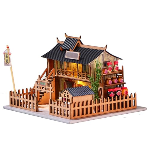 DIY Gewächshaus Holz, Miniatur Garten Haus Selber Bauen mit Möbeln, Kreatives Bausatz Erwachsene, Modellbausatz für Erwachsene und Kinder (Chinese-Style inn) von UINOFER