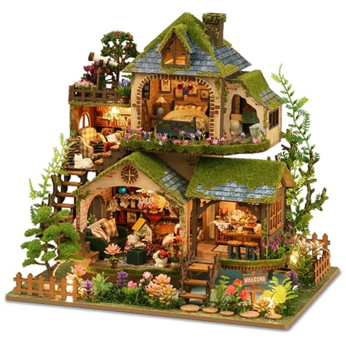 DIY Gewächshaus Holz, Miniatur Garten Haus Selber Bauen mit Möbeln, Kreatives Bausatz Erwachsene, Modellbausatz für Erwachsene und Kinder (Forest) von UINOFER